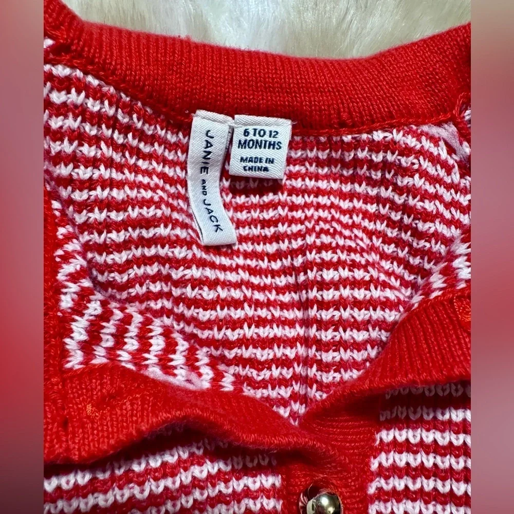 Janie and Jack Baby Girl Red & White Striped Sweater Scalloped Collar 6-12M